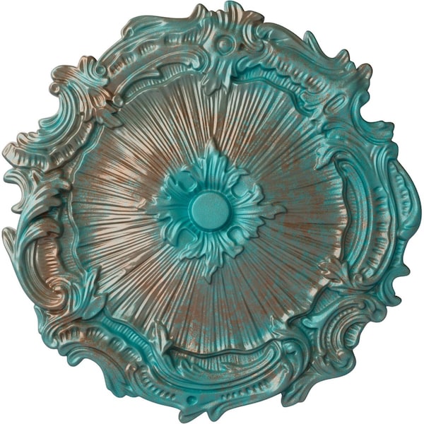 Ekena Millwork Plymouth Ceiling Medallion (Fits Canopies up to 1 5/8"), 16 3/4"OD x 1 3/8"P, Copper Green Patina CM16PLCGS - main
